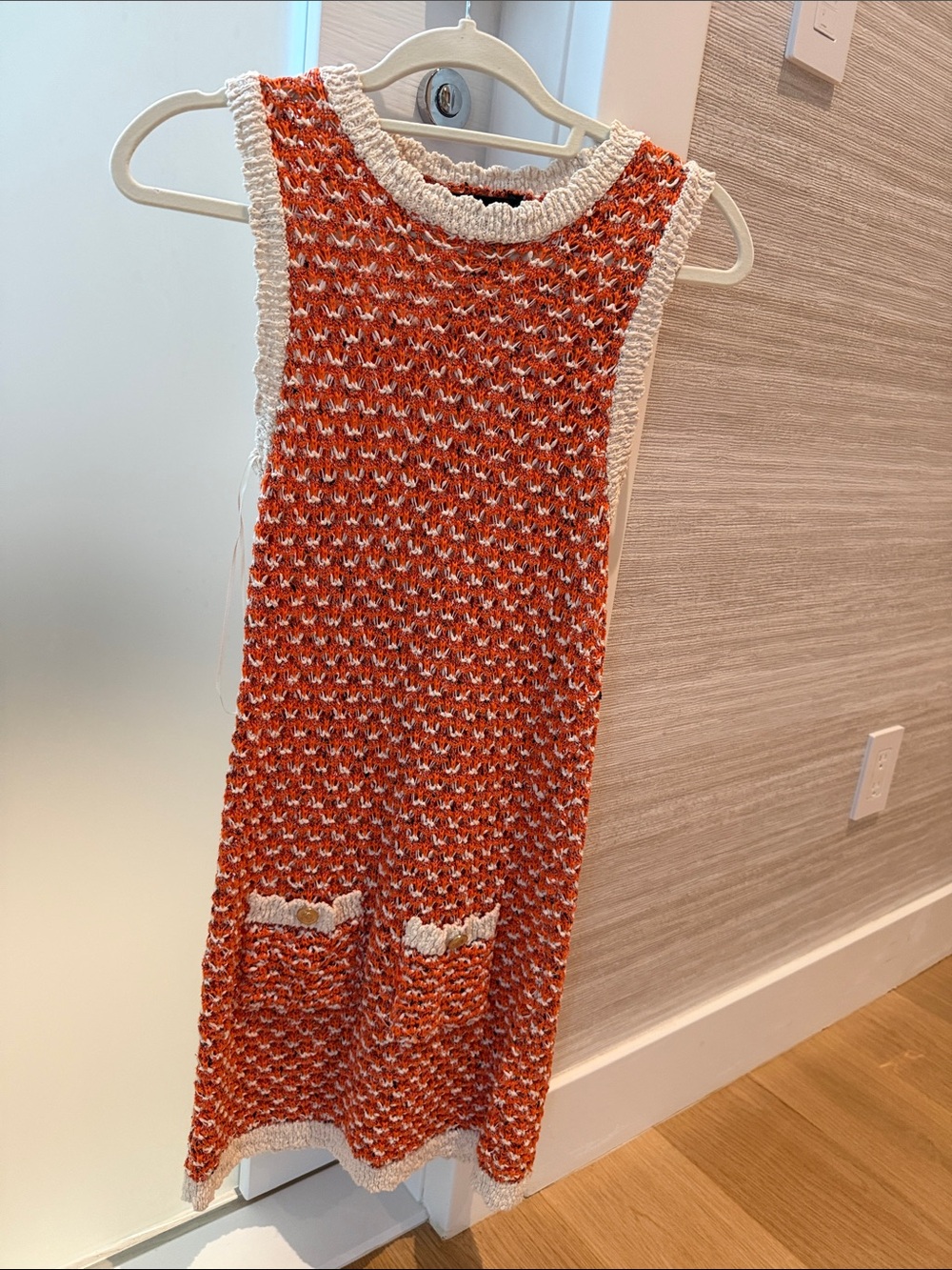 Zara Orange and Cream Knit Sleeveless Mini Dress
